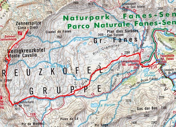 Heiligkreuzkofel-Zehnerspitze (2907/3.026 m) von der Faneshütte