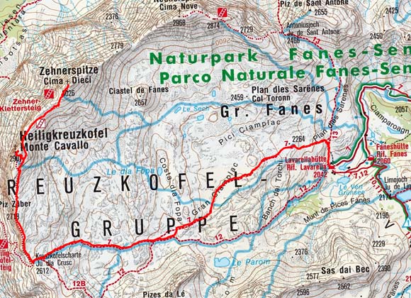 Heiligkreuzkofel-Zehnerspitze (2907/3026 m) von der Lavarellahütte
