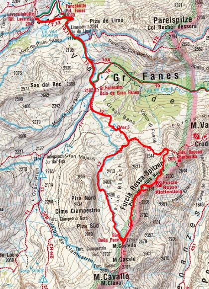 Furcia Rossa III-Monte Castello (2791/2760 m) von der Lavarellahütte