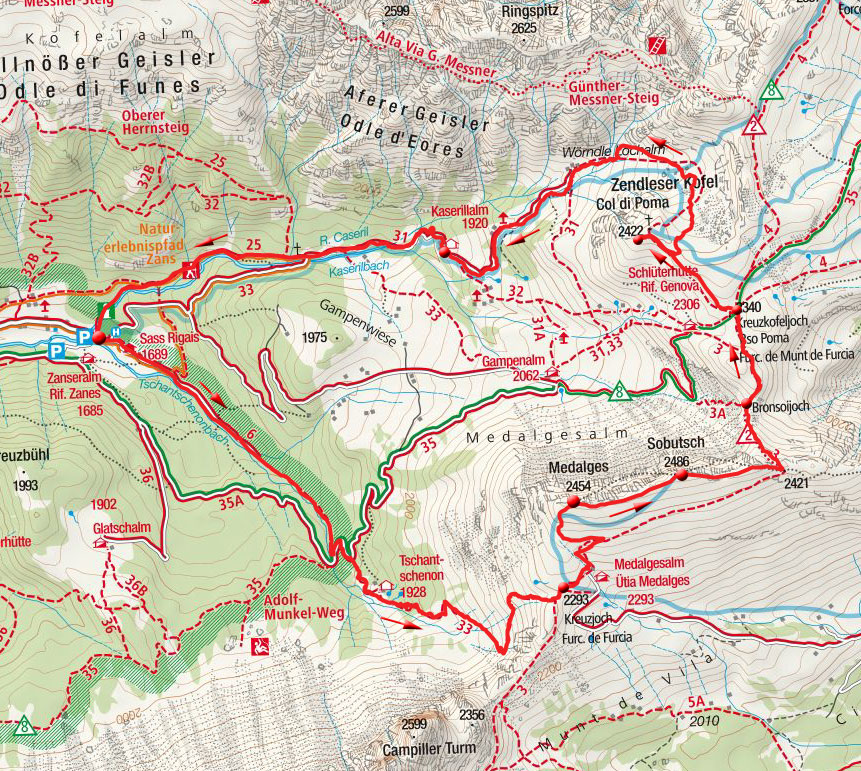 3-Gipfel und 3-Jöcher Rundtour im Villnösstal