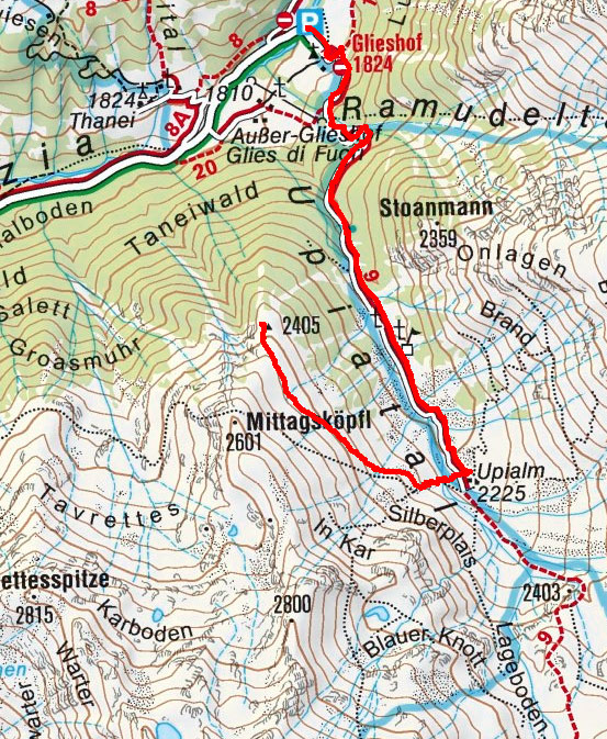 Mittagskopf (2405 m) vom Almhotel Glieshof