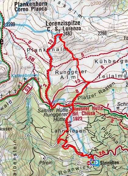 Lorenzispitze (2481 m) von Steineben