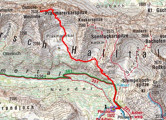 Östliche Praxmarkarspitze (2638 m) von der Pfeishütte