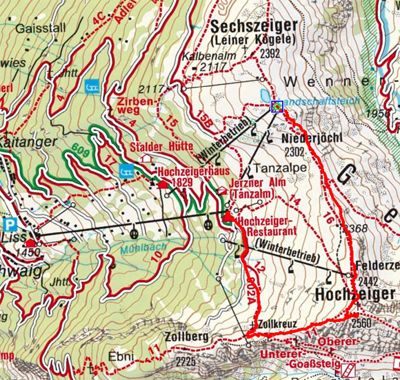 Hochzeiger (2560 m) von der Bergstation Sechszeiger