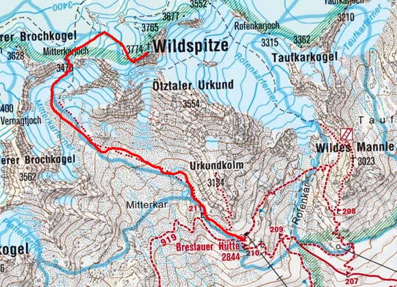 Wildspitze (3774 m) von der Breslauer Hütte