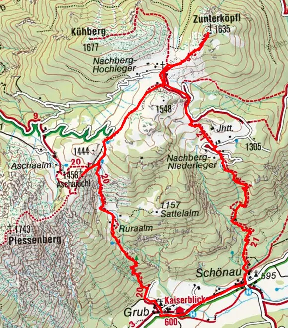 Zunterköpfl (1458 m) über das Ascherkreuz Zunterköpfl (1458 m) über das Ascherkreuz