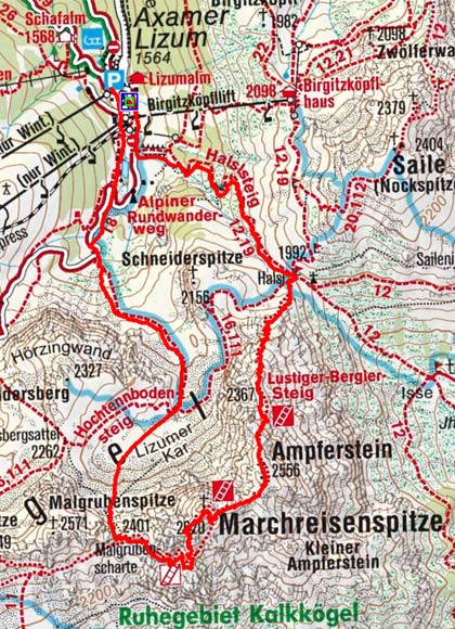 Ampferstein und Marchreisenspitze (2556/2620 m) aus der Axamer Lizum
