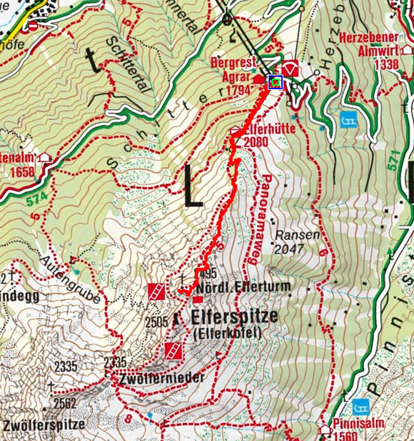 Elferspitze (Nördlicher Elferturm-2495 m) von der Elfer Bergstation