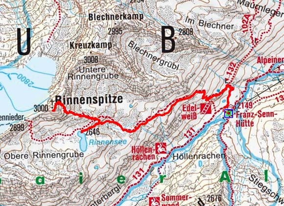 Rinnenspitze (3003 m) von der Franz Senn Hütte