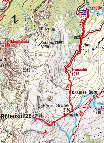 Rötenspitze (2481 m) von der Trunahütte