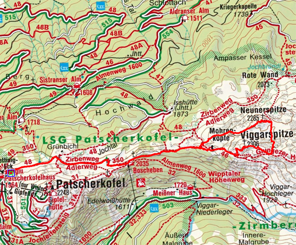 Viggarspitze-Neunerspitze (2306/2285 m) von der Patscherkofelbahn