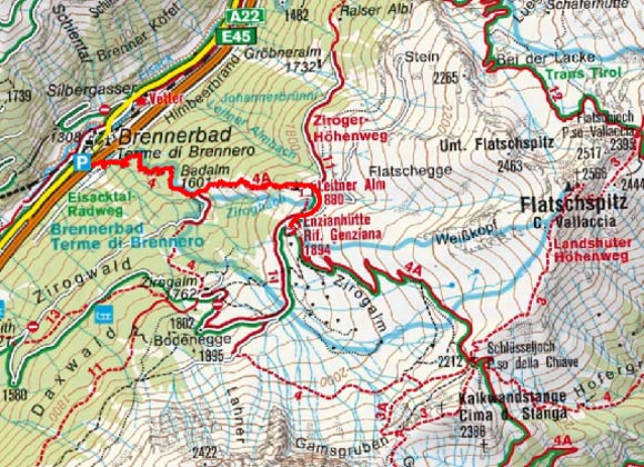 Enzianhütte (1894 m) vom Brennerbad