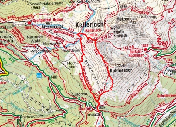 Kellerjoch Hütte (2237 m) vom Loassattel