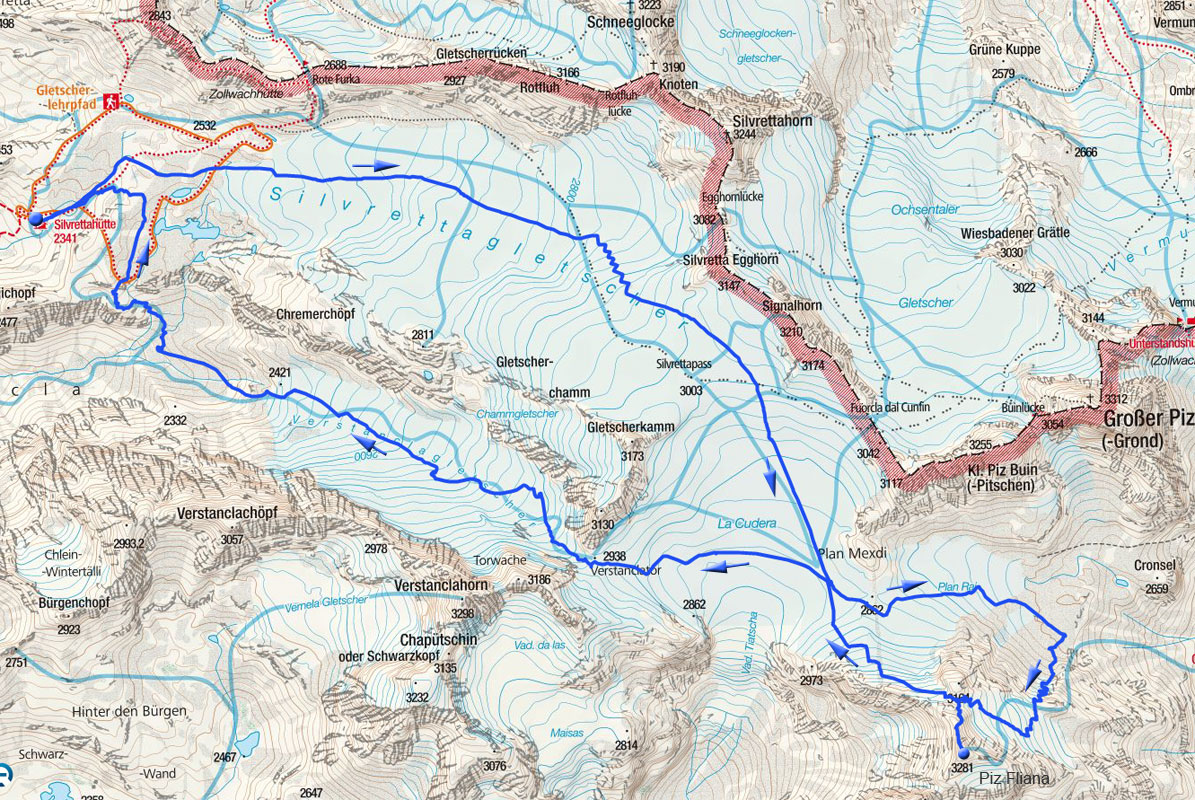 Rundtour Piz Fliana (3281m) von der Silvrettahütte