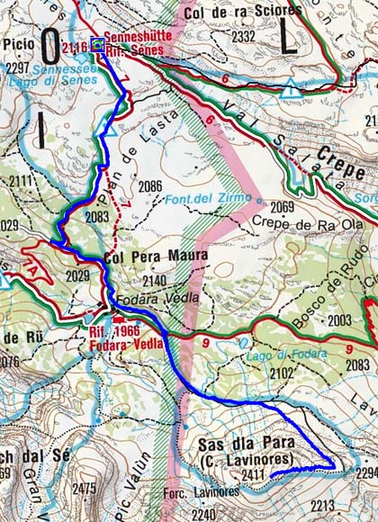 Sas dla Para (2462 m) von der Senneshütte
