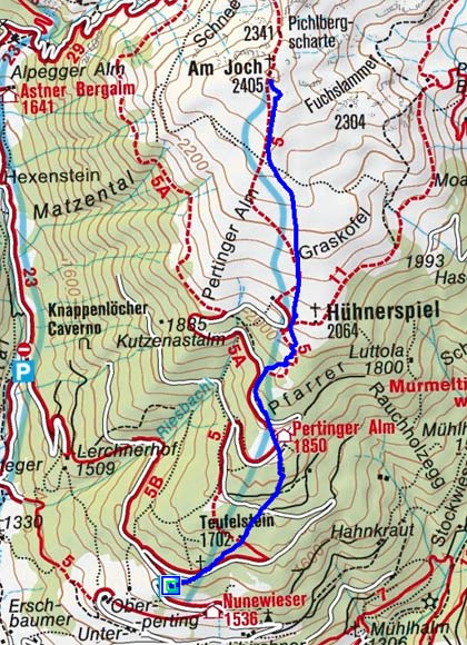 Amjoch - Terner Jöchl (2405 m) über Pertinger Alm