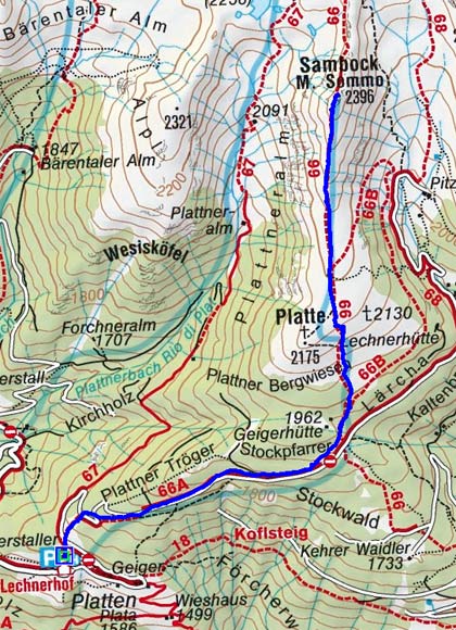Sambock (2396 m) vom Weiler Platten