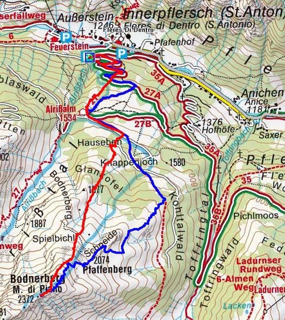 Bodnerberg - Pfaffenberg (2074/2372 m) über die Allrissalm