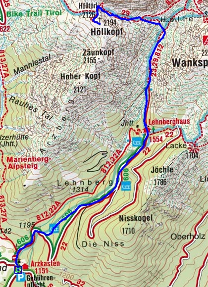 Höllkopf (2194 m) vom Gasthof Arzkasten
