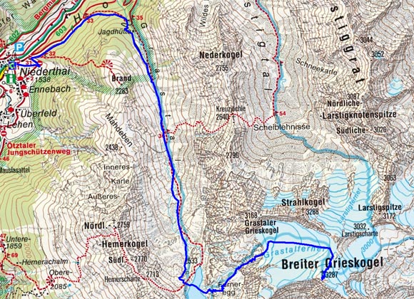 Breiter Grieskogel (3287 m) durch das Grastal