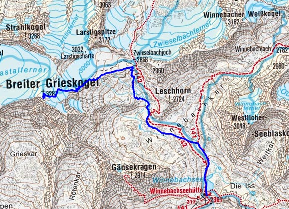 Breiter Grieskogel (3287 m) von der Winnebachseehütte