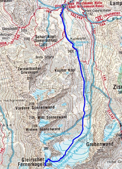 Gleirscher Fernerkogel (3189 m) von der Pforzheimer Hütte