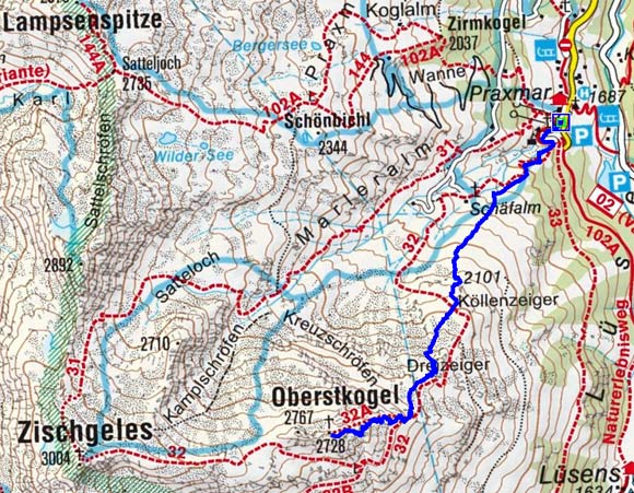 Oberstkogel (2728 m) von Praxmar