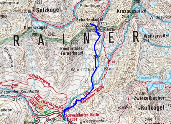 Schartenkogel (2855 m) von der Schweinfurter Hütte
