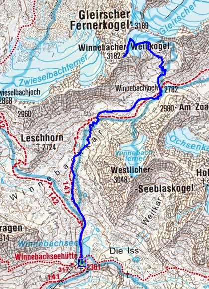 Winnebacher Weißkogel (3182 m) von der Winnebachseehütte