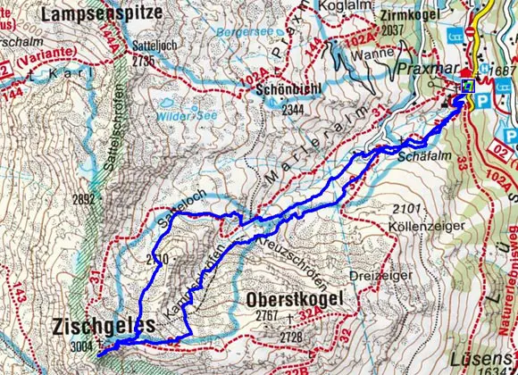 Zischgeles - Skitour von Praxmar