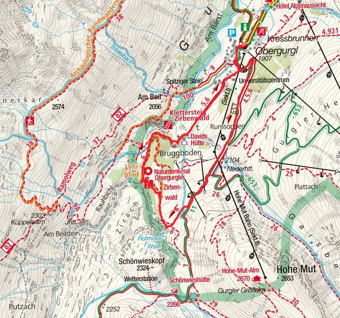 Rundwanderung Rotmooswasserfall - Obergurgler Zirbenwald Rundwanderung Rotmooswasserfall - Obergurgler Zirbenwald