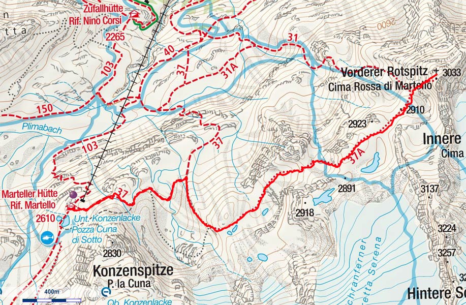Vorderer Rotspitz (3033 m) von der Marteller Hütte