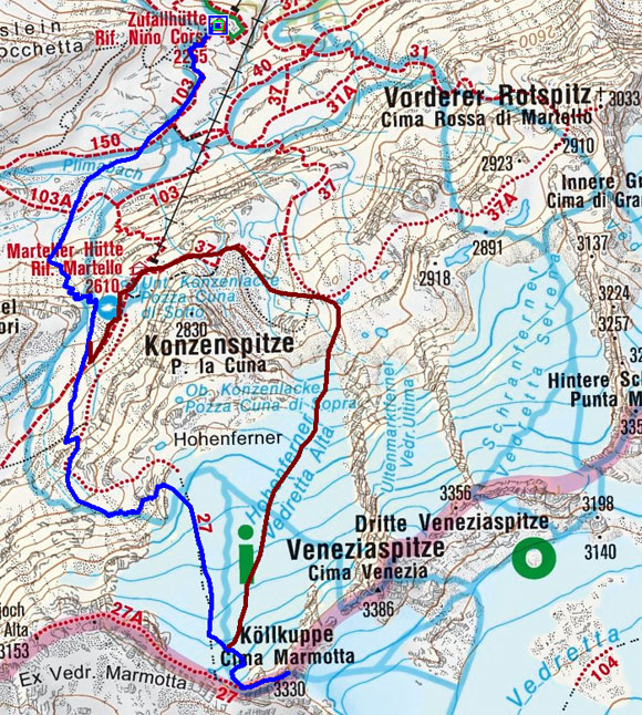 Cima Marmotta-Köllkuppe (3330 m) von der Zufallhütte