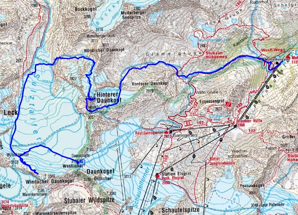 Daunkopf-Daunkogel Rundtour (3348/3225 m) vom Stubaier Gletscher