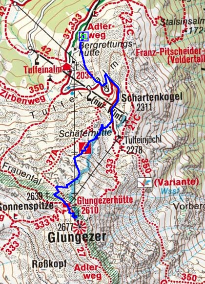 Glungezer/Sonnenspitze "Route Classic" (2677/2639 m) von Tulfein