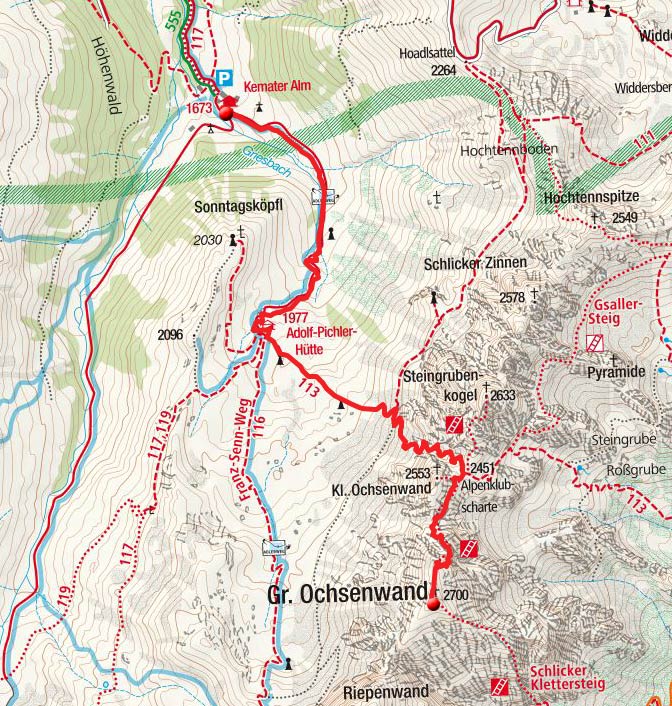 Große Ochsenwand–Klettersteig (2633m) von der Kemater Alm
