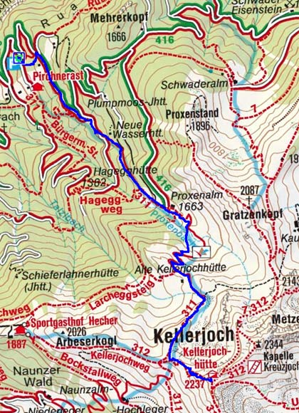 Kellerjochhütte - Kellerjoch (2237/2344 m) von der Pirchneraste