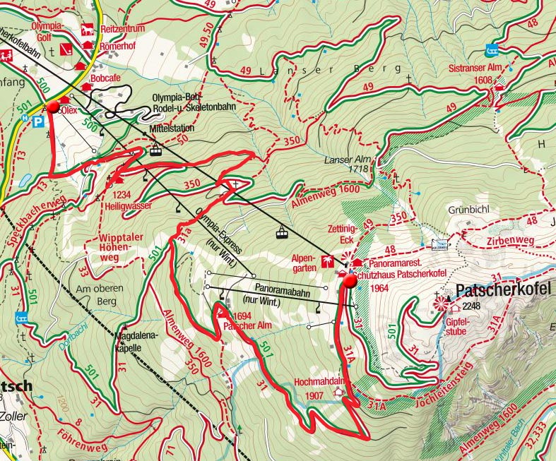 Bergstation Patscherkofelbahn - Patscher Alm - Talstation
