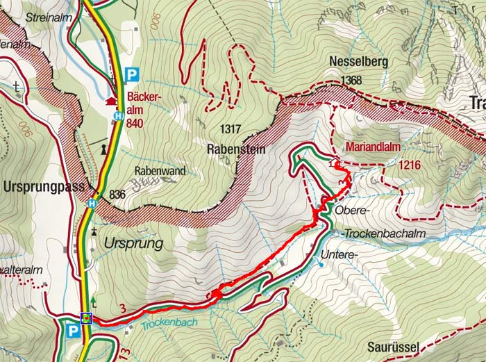 Mariandlalm (1200 m) vom Ursprungpass