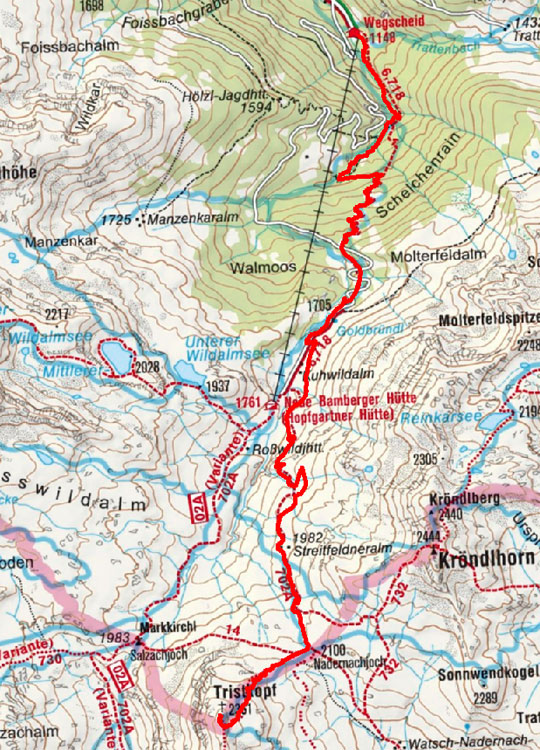 Tristkopf (2361 m) vom Gasthof Wegscheid