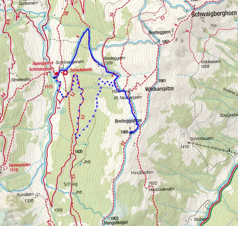 Breiteggspitze (1868m) von der Schönangeralm Breiteggspitze (1868m) von der Schönangeralm